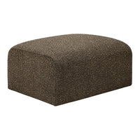 Brown upholstered ottoman with a smooth, rounded design and subtle woven texture. Perfect for modern decor.