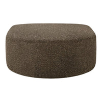 Textured brown oval ottoman with a soft, speckled finish, perfect for modern decor.