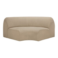 Beige curved sofa with a smooth texture and minimalist design, perfect for modern interiors.