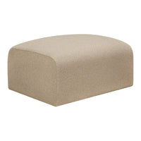 Beige rectangular ottoman with a smooth, seamless fabric finish, perfect for modern decor.