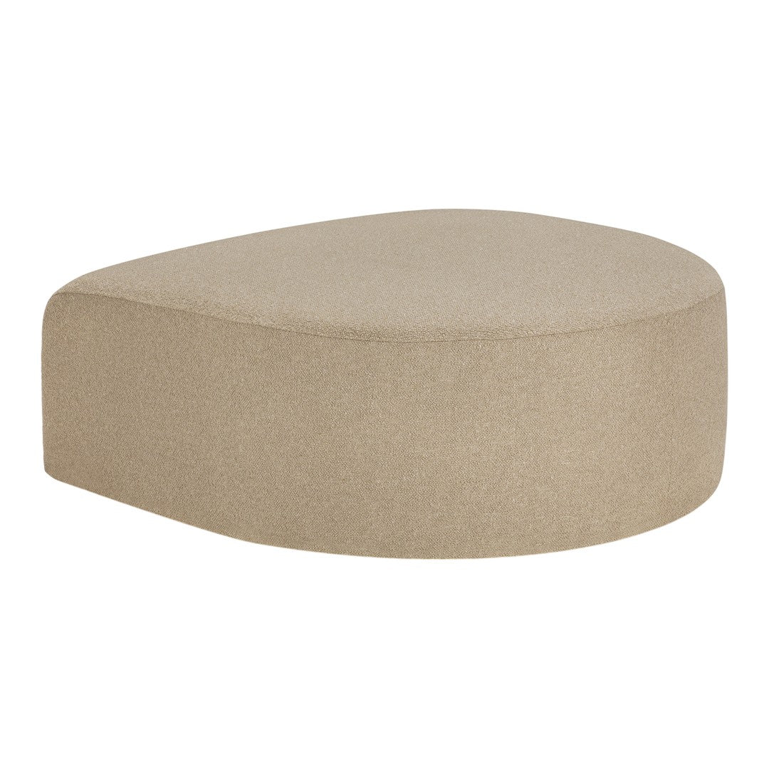 Beige teardrop pouf with a smooth, textured fabric finish, perfect for modern decor.