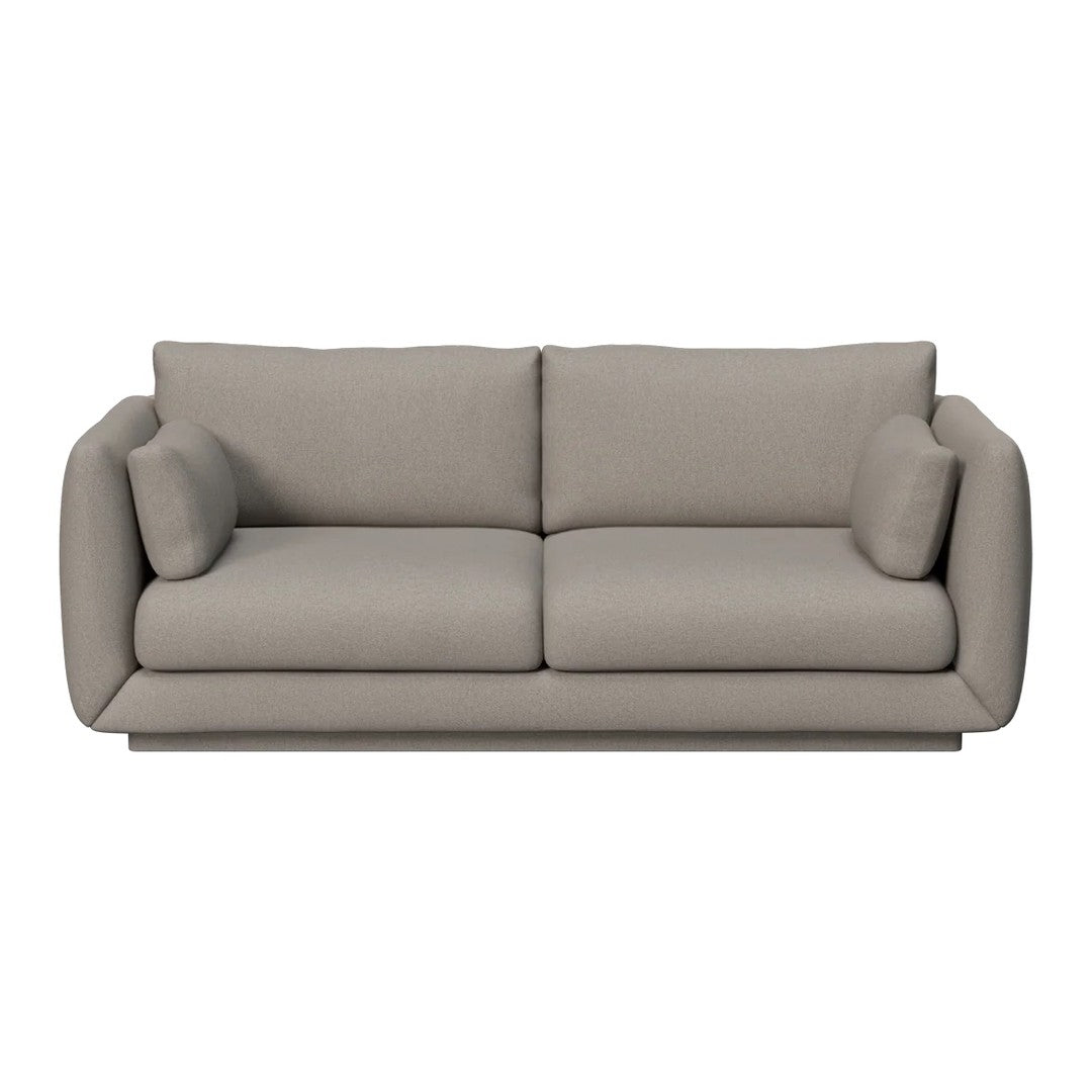Light gray fabric sofa with smooth, minimalist design and plush cushions. Perfect for modern living spaces.