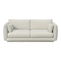 Light gray modern sofa with smooth fabric and minimalist design, featuring plush cushions for added comfort.