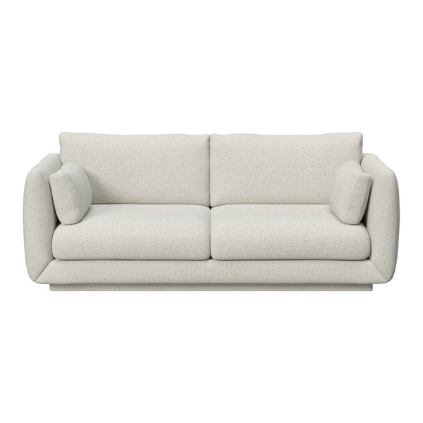 Light gray modern sofa with smooth fabric and minimalist design, featuring plush cushions for added comfort.