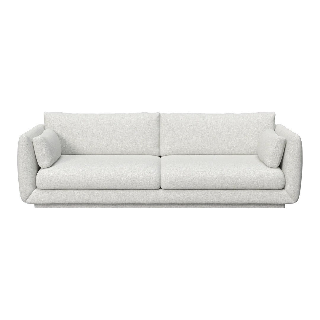 Light gray upholstered sofa with smooth, minimalist design and plush cushions. Perfect for modern interiors.