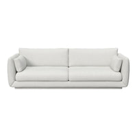 Light gray upholstered sofa with smooth, minimalist design and plush cushions. Perfect for modern interiors.