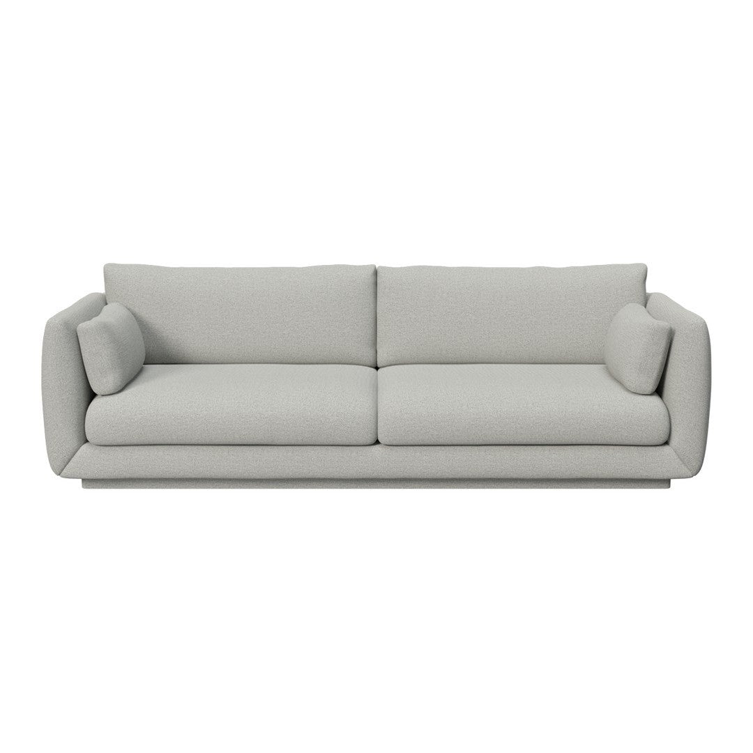 Light gray upholstered sofa with smooth fabric and modern minimalist design. Ideal for contemporary living spaces.
