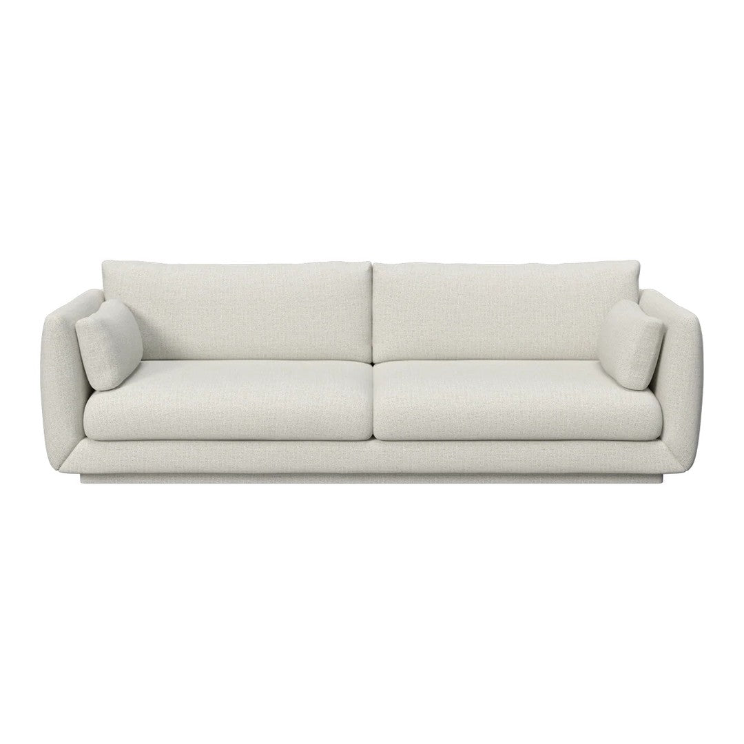 Light gray, contemporary sofa with smooth fabric and rounded arms, offering a minimalist and cozy design.