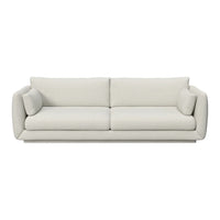 Light gray, contemporary sofa with smooth fabric and rounded arms, offering a minimalist and cozy design.