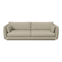 Beige sofa with a smooth, textured fabric and minimalist design, featuring no patterns for a sleek look.