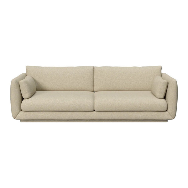 Light beige sofa with a minimalist design and smooth, textured fabric. Ideal for modern living spaces.