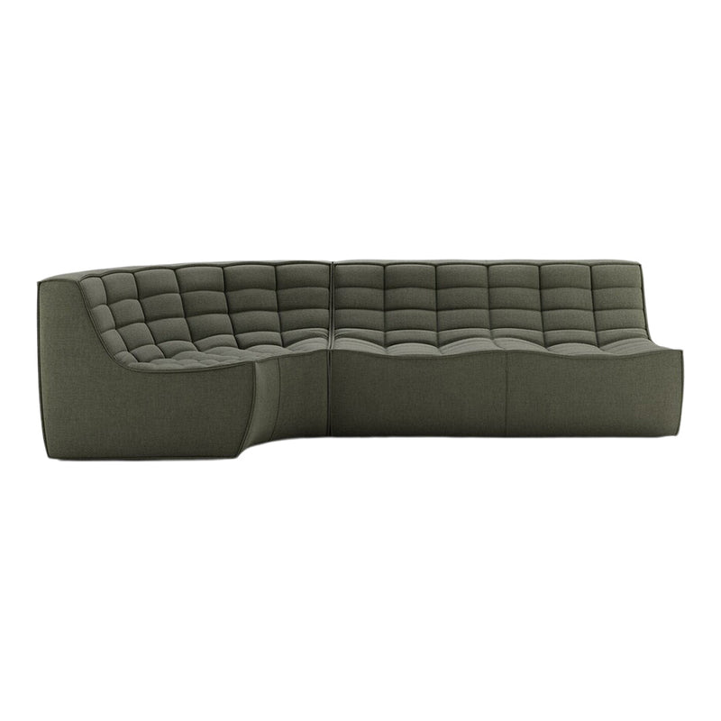 Stylish dark green sectional sofa with a tufted pattern, offering a modern and cozy addition to any living space.