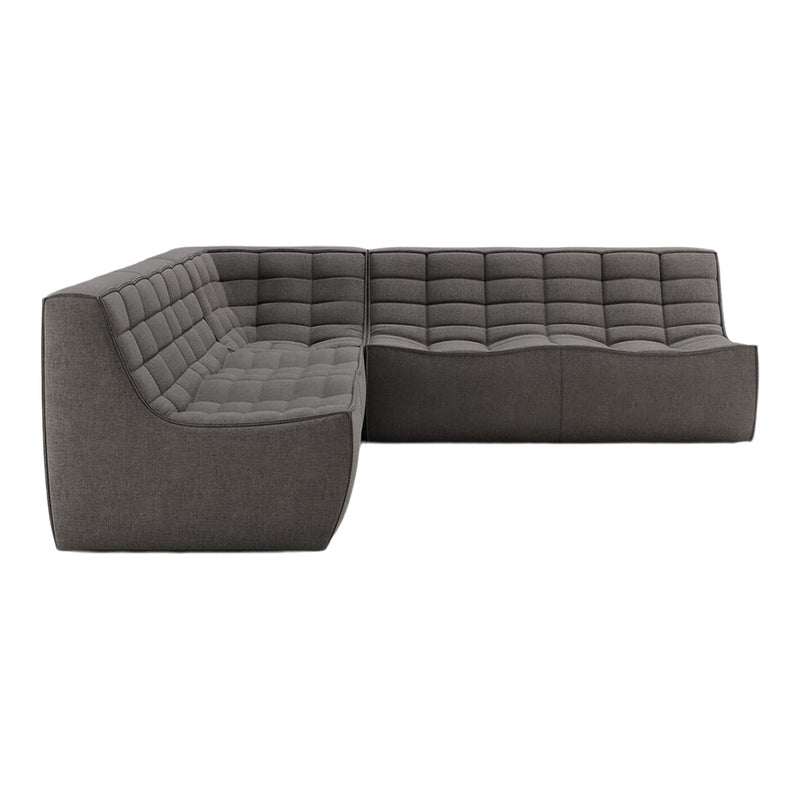Stylish gray sectional sofa with tufted detailing and a modern design, perfect for contemporary living spaces.