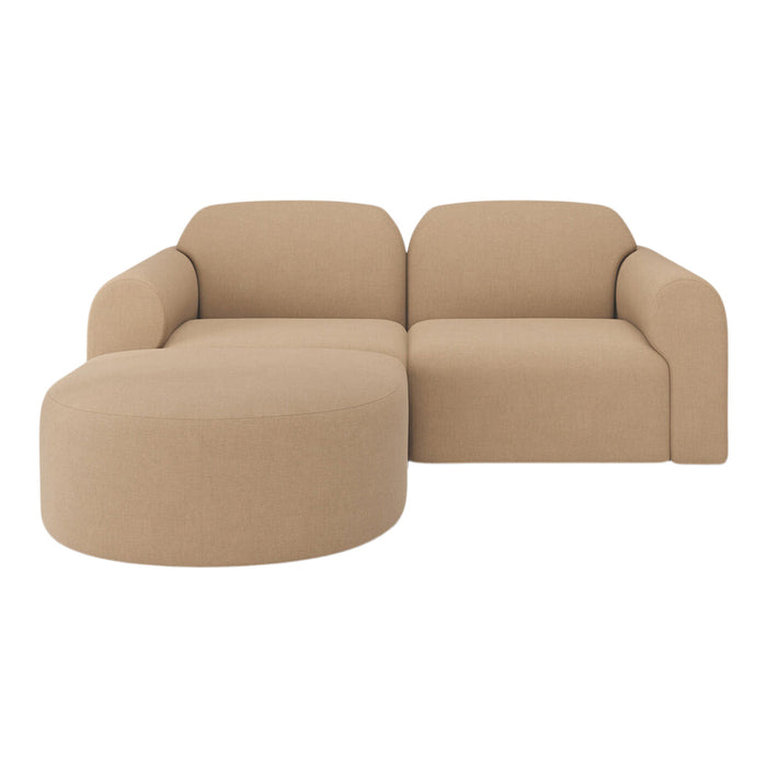 Beige modern sectional sofa with curved lines and subtle texture, perfect for stylish living spaces.