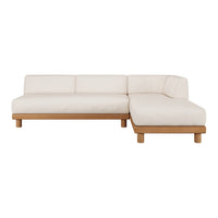 Light beige sectional sofa with smooth cushions and natural wood legs, perfect for modern interiors.