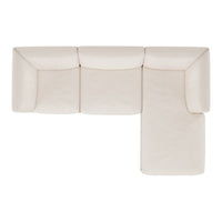Beige sectional sofa with smooth upholstery and minimalist design, featuring clean lines and no visible patterns.