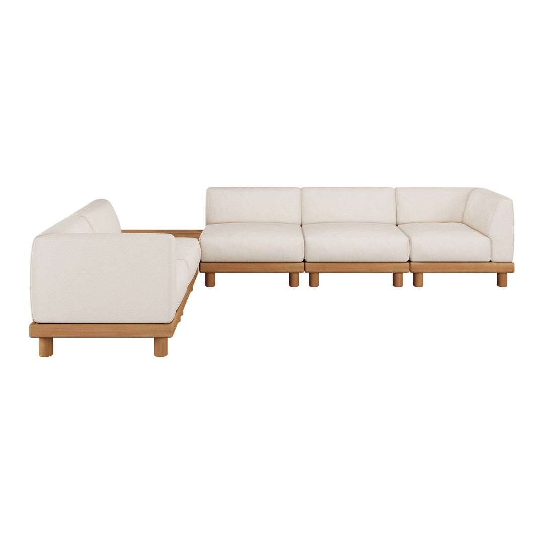 Cream sectional sofa with a minimalist design and natural wood legs, perfect for modern or coastal decor.