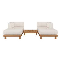 "Modern white sofa set with smooth cushions and natural wood accents, featuring a minimalist design."