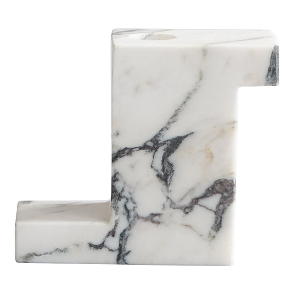 White marble vase with elegant black veining in a modern geometric design. Perfect for contemporary decor.