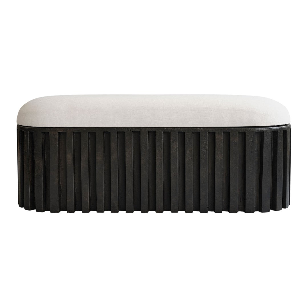 Black-striped base with a soft cream-colored top, sleek and modern design for any living space.