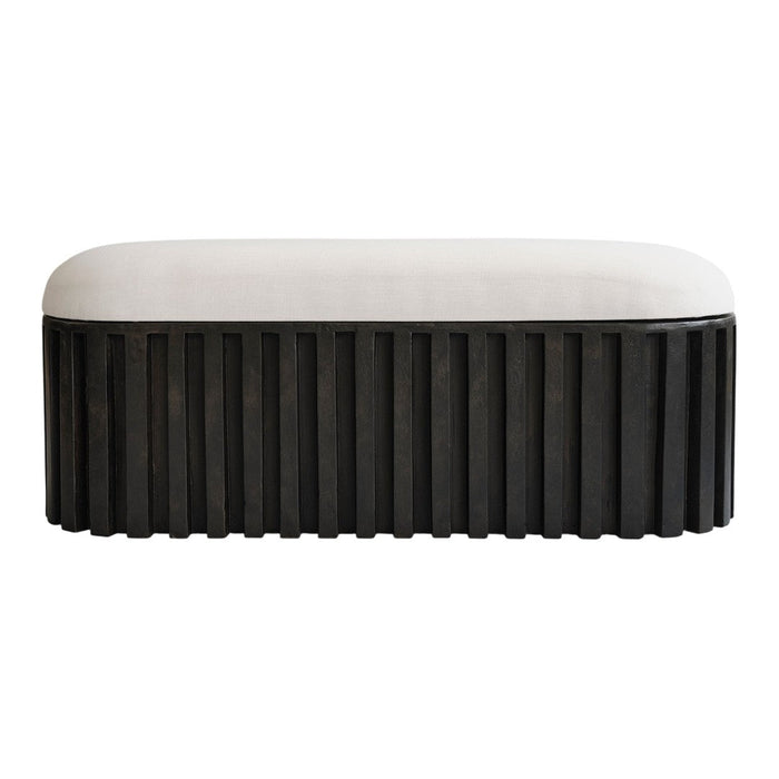 Black-striped base with a soft cream-colored top, sleek and modern design for any living space.