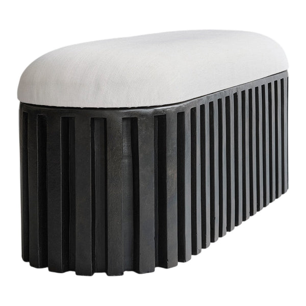 Black ribbed base with a soft white cushion, adding a modern touch to any space.