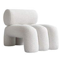 Textured light gray chair with a modern, rounded shape, featuring a soft, cozy fabric pattern.