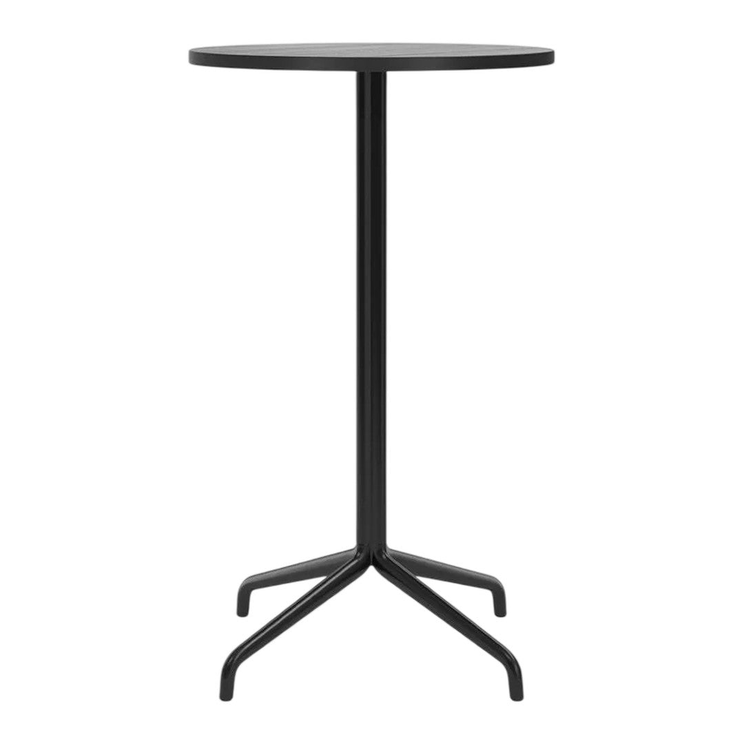 Black round bar table with a minimalist design and a sleek, sturdy metal base. Perfect for modern decor.