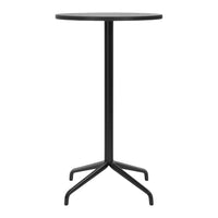Black round bar table with a minimalist design and a sleek, sturdy metal base. Perfect for modern decor.