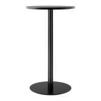 Sleek black round bar table with a minimalist design and smooth finish, perfect for modern spaces.