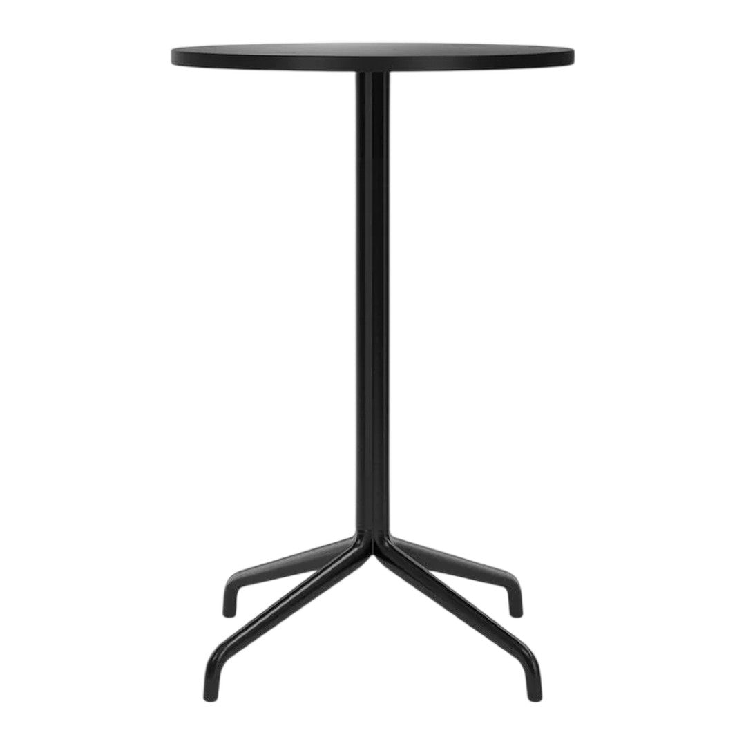 Sleek black round table with a minimalist design and sturdy tripod base, perfect for modern spaces.
