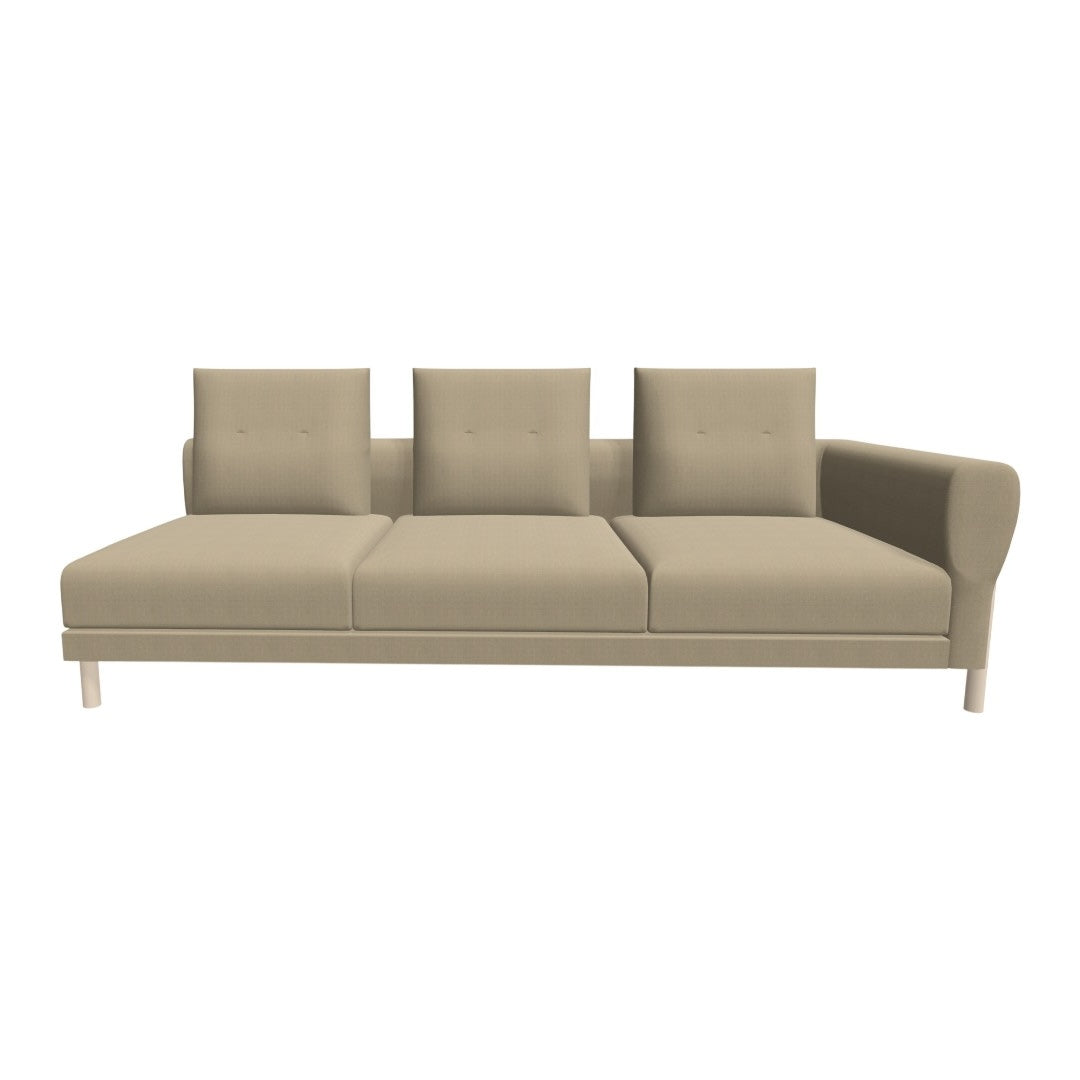 Beige modern sofa with three plush cushions and minimalist design, perfect for contemporary living spaces.