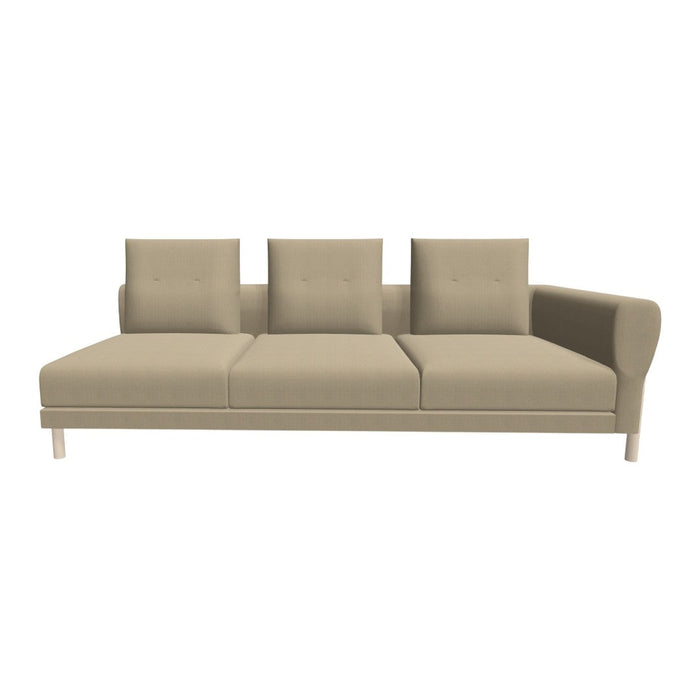 Beige modern sofa with three plush cushions and minimalist design, perfect for contemporary living spaces.