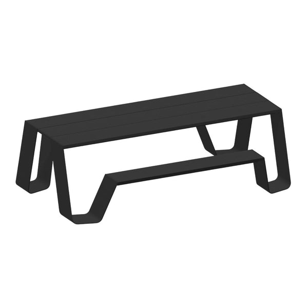 Black modern coffee table with sleek lines and minimalist design, featuring a matte finish and sturdy construction.