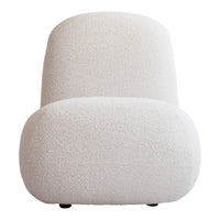 Textured off-white upholstered chair with soft, rounded shapes and a minimalist design. Ideal for modern decor.