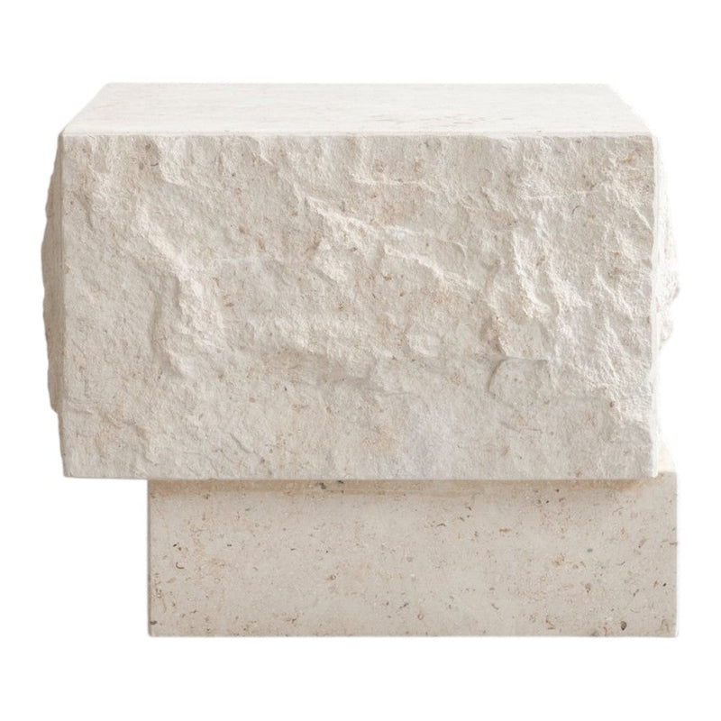 Textured light beige stone block with a rough surface and subtle speckles, perfect for modern decor.