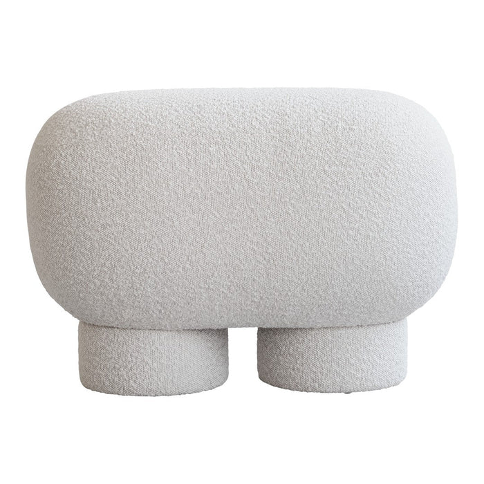 Textured light gray sculptural lamp with a rounded design and soft fabric finish. Perfect for modern decor.