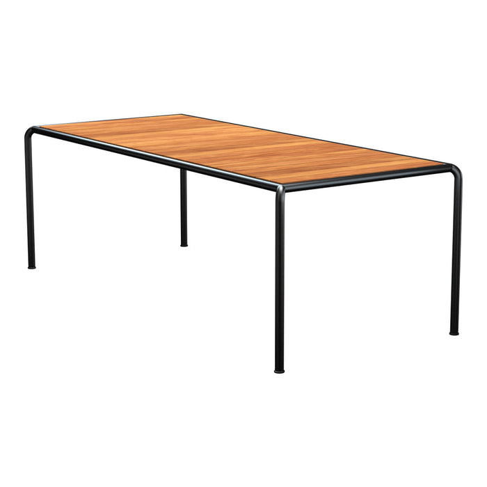 Natural wood finish tabletop with sleek black metal legs, offering a modern and elegant design. Perfect for contemporary spaces.