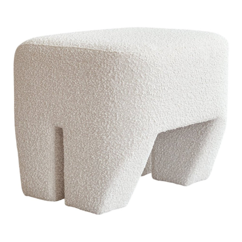 Textured, cream-colored stool with a soft, speckled pattern, ideal for modern decor.