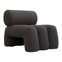Dark gray textured chair with rounded shapes and a minimalist design, perfect for modern interiors.