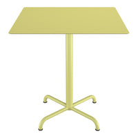 Yellow rectangular table with a minimalist design and sturdy cross base. Perfect for indoor or outdoor use.