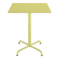 Light yellow rectangular table with a minimalist design and a sturdy cross-base. Ideal for modern decor.