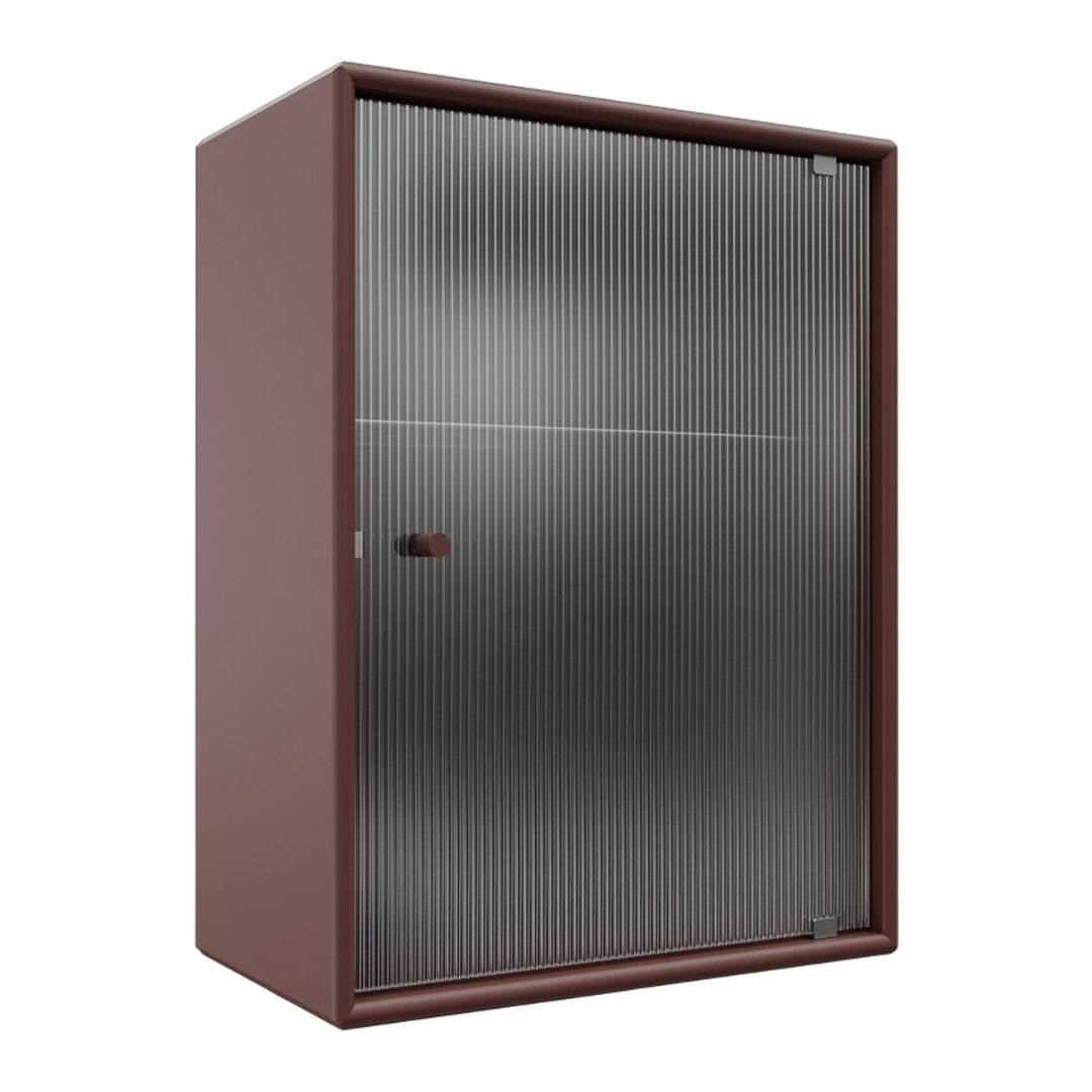 Brown metal cabinet with a textured, ribbed front panel and smooth edges, showcasing a modern industrial design.