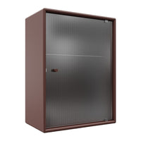 Brown metal cabinet with a textured, ribbed front panel and smooth edges, showcasing a modern industrial design.