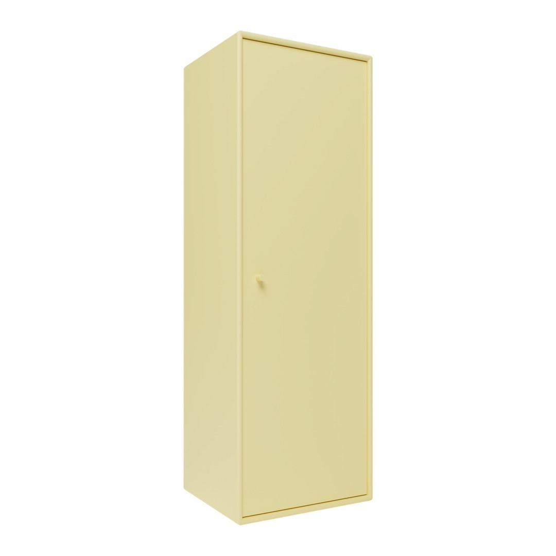 Tall yellow storage cabinet with a sleek, solid surface and a minimalist design. Ideal for organized spaces.