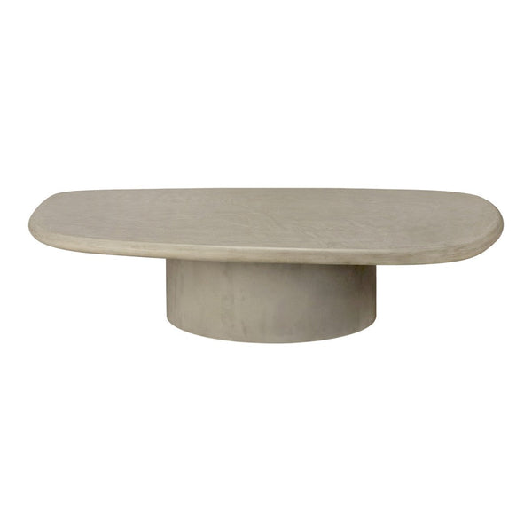Oval gray tabletop with a smooth matte finish, featuring a cylindrical base for a modern, minimalist look.