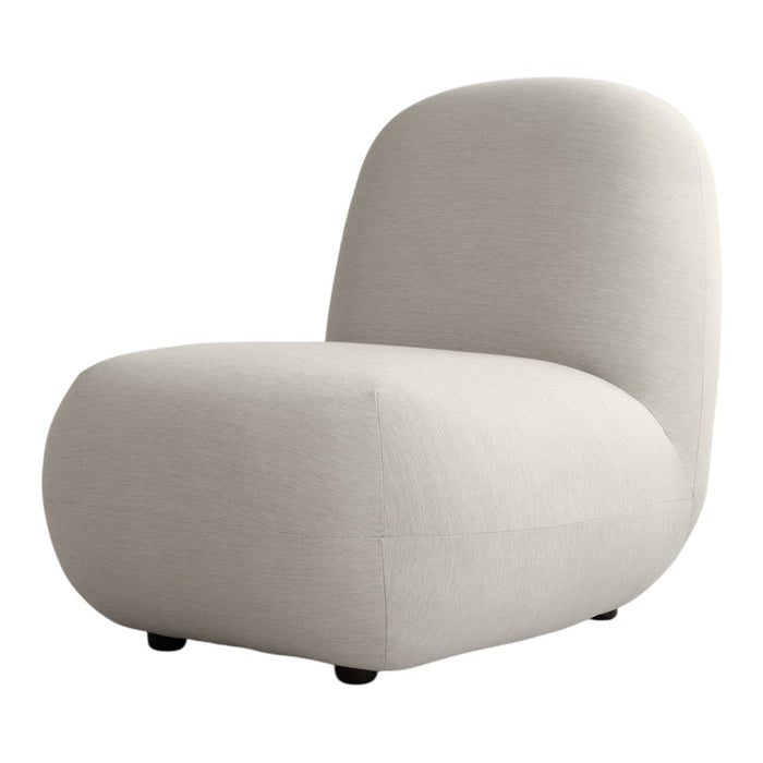Light beige chair with a smooth, textured fabric and minimalist design, perfect for modern interiors.