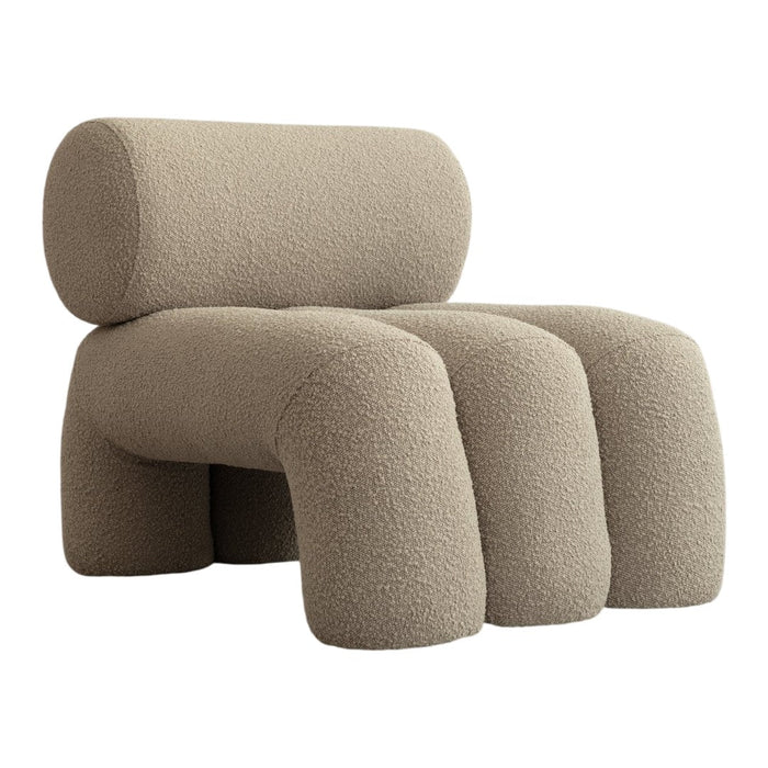 Beige textured chair with rounded shapes and a soft, cozy pattern perfect for modern decor.