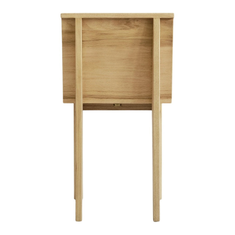 Natural wood finish with light beige tones and a smooth grain pattern. Simple, modern design with slender legs.