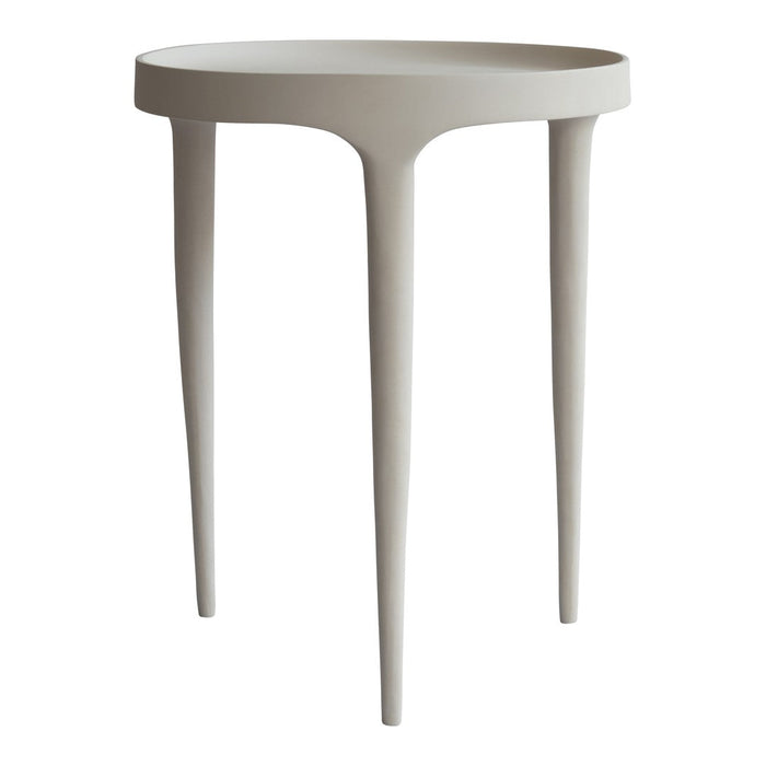 Light gray oval side table with smooth, minimalist design and tapered legs, adding modern elegance to any space.